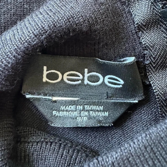 Y2K 2000s bebe Black Bodycon Turtleneck Mini Dress with Cold Shoulder - Picture 8 of 8